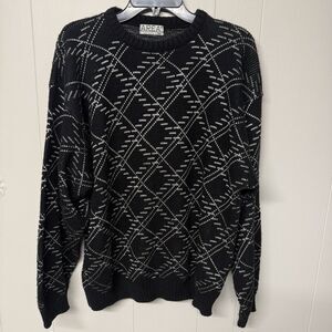 Vtg 90s Area Metallic Thread Crewneck Sweater Geometric Pattern USA Made Men M